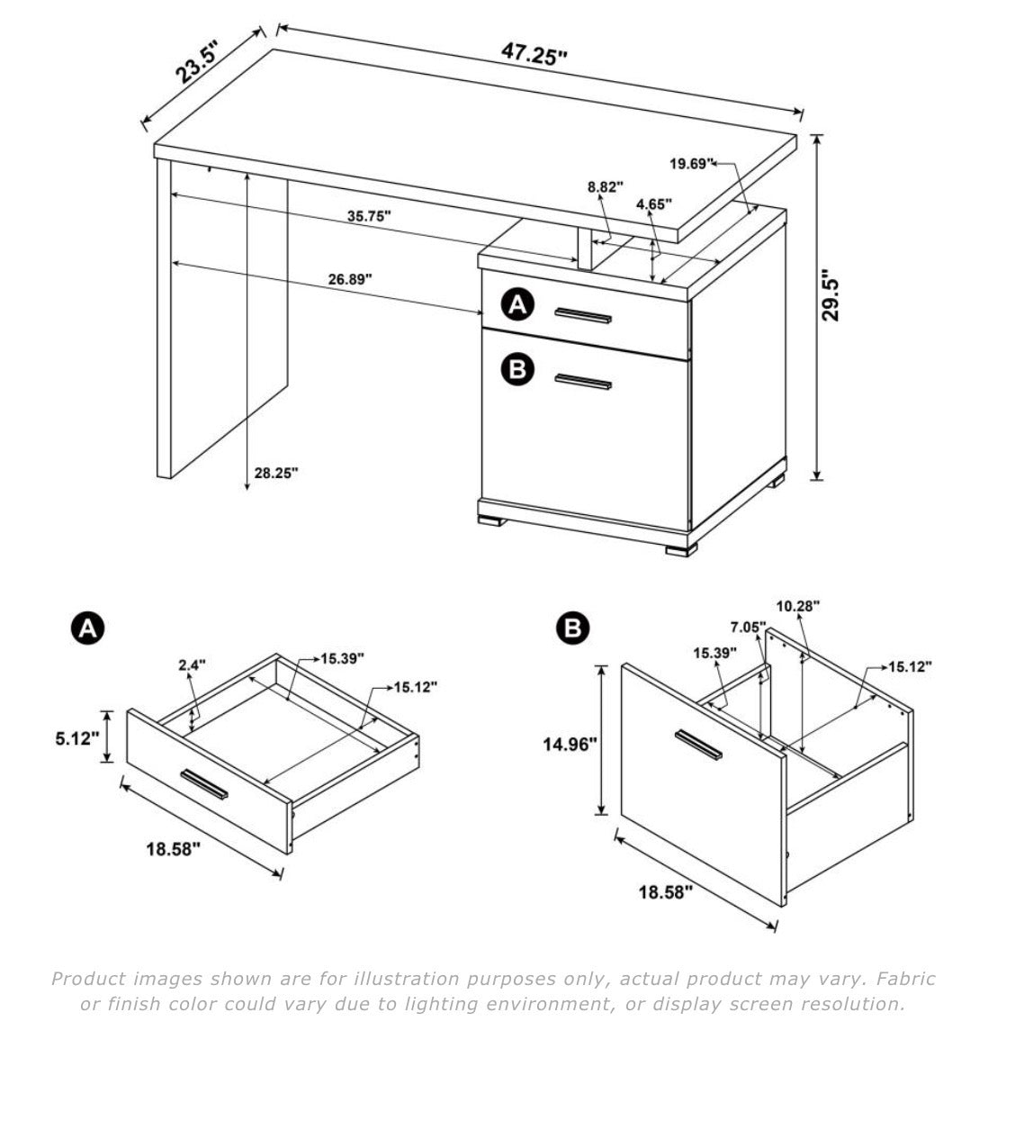 IRVING 47-INCH 2-DRAWER OFFICE COMPUTER DESK WHITE