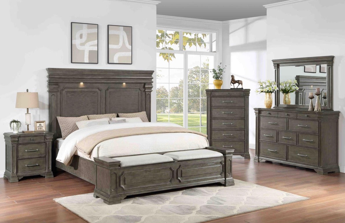 B477 - FLINT 4PC (King Bed, Dresser, Mirror, Nightstand)