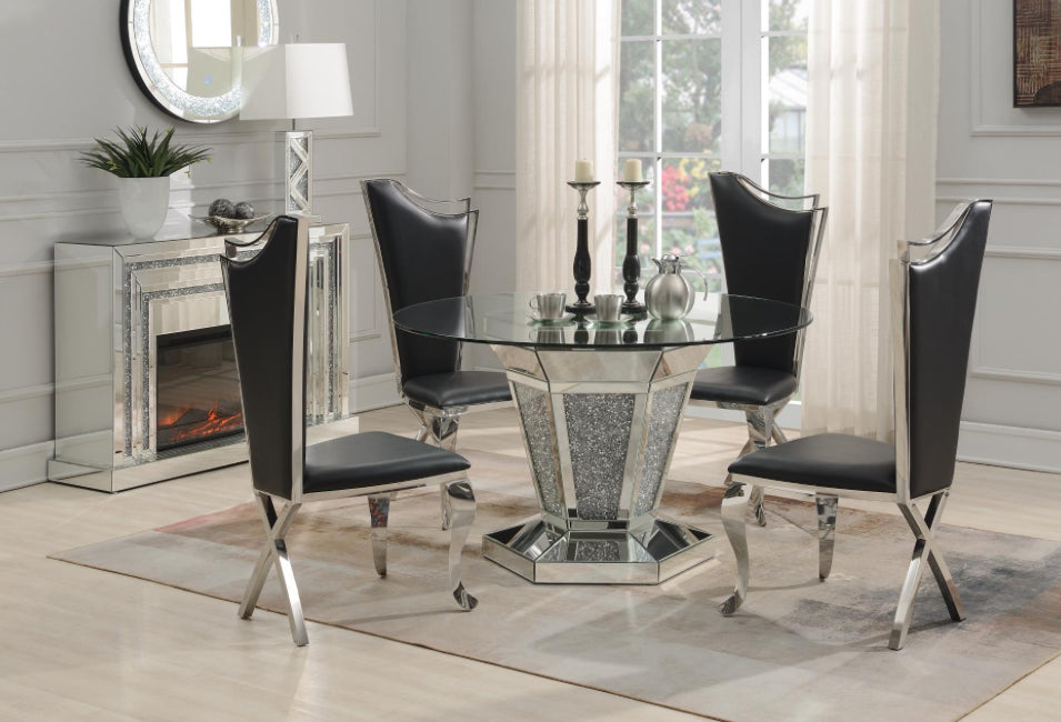 G-100-5PC-VELGRY GLAMOUR DINING TABLE & 4 GRAY LEATHER OR BLAK LEATHER CHAIRS