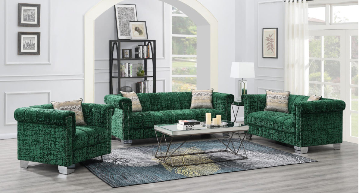 U232-S DARK GREEN CRUSHED VELVET SOFA & LOVESEAT