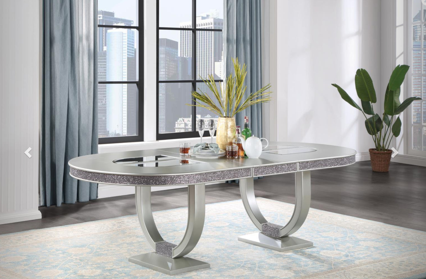 D107 SILVER SHIMMER OVAL DINING TABLE