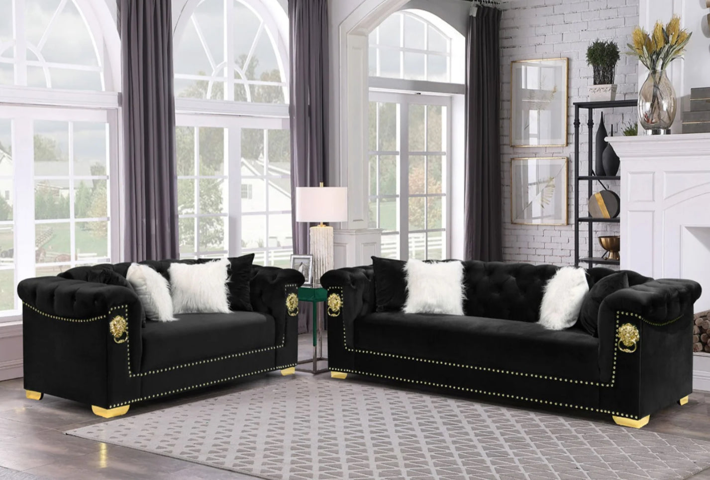 Simba Black & Gold Sofa + Loveseat Set