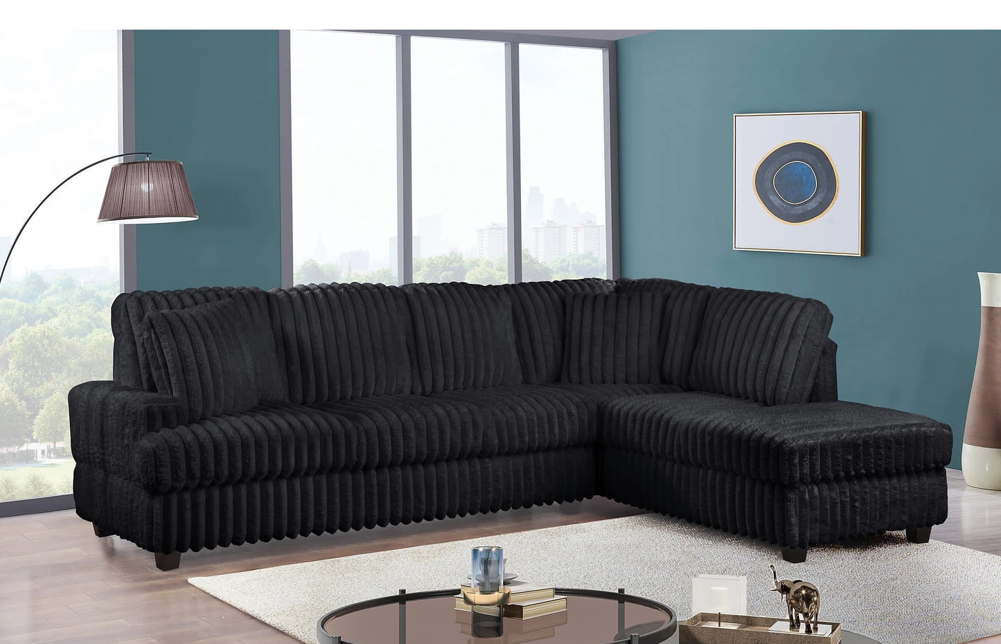 Lisbon Black 2-Pc Sectional Reversible Chaise