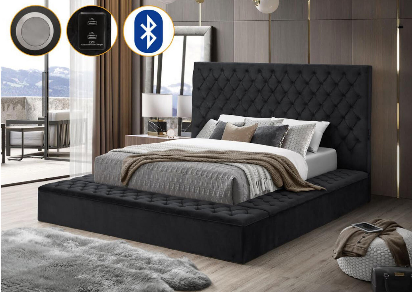 Bliss Square Bed Black Square Storage Bed