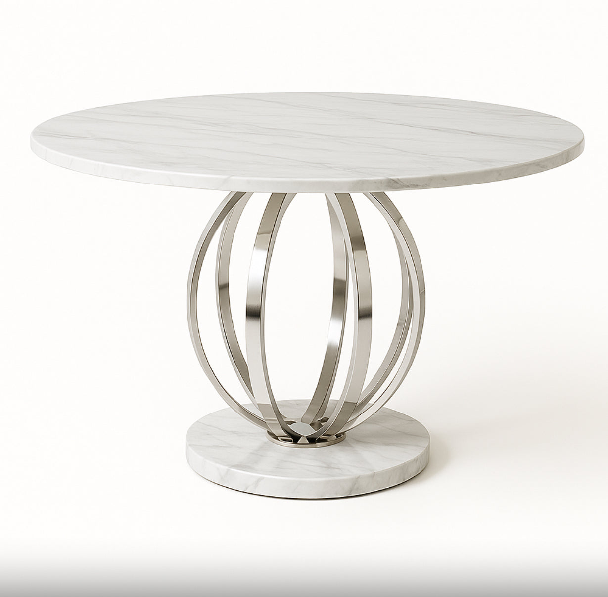 DANNA DINING TABLE WHITE MARBLE TOP with 4CHAIR on grey leather look