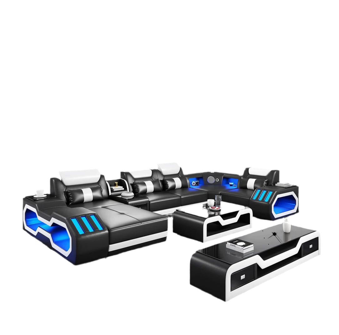 Nevada Black & White Sectional 8-Pc Sectional Chaise