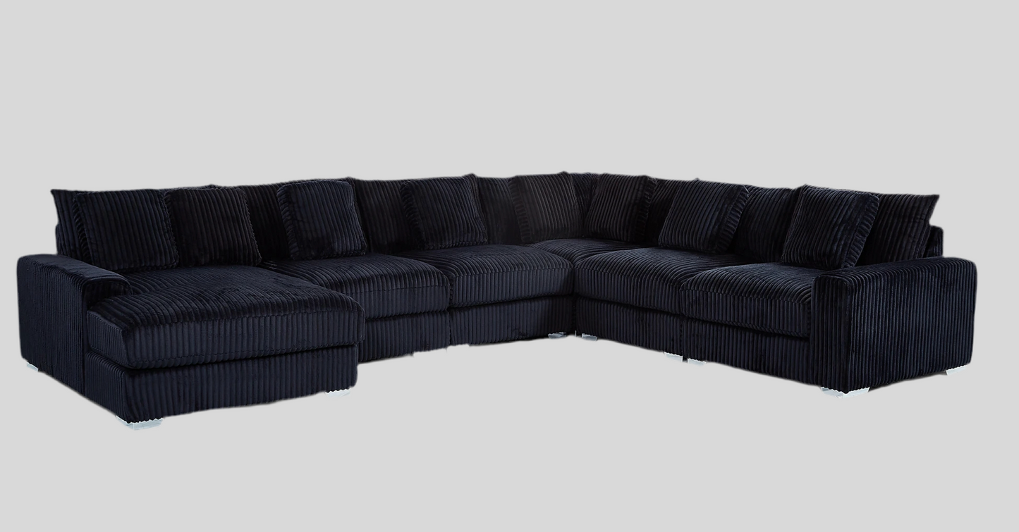London Black 6 Piece LAF Chaise Sectional