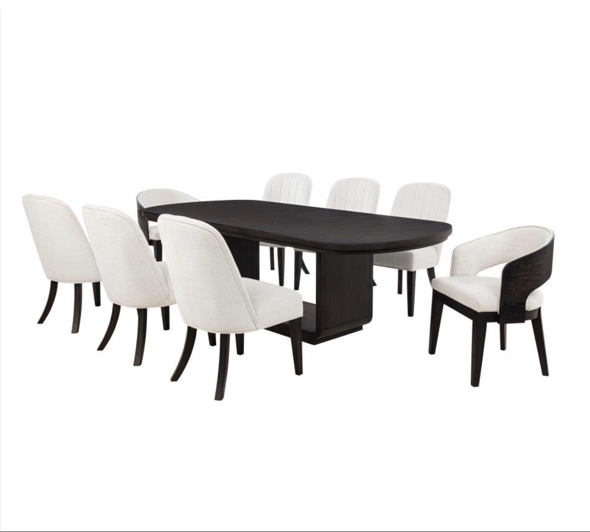 LEANDRO 9-PIECE RECTANGULAR DINING TABLE SET BURNISHED BLACK