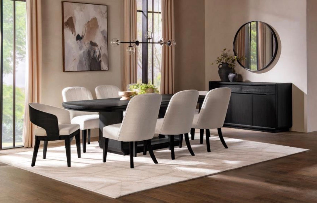 LEANDRO 9-PIECE RECTANGULAR DINING TABLE SET BURNISHED BLACK