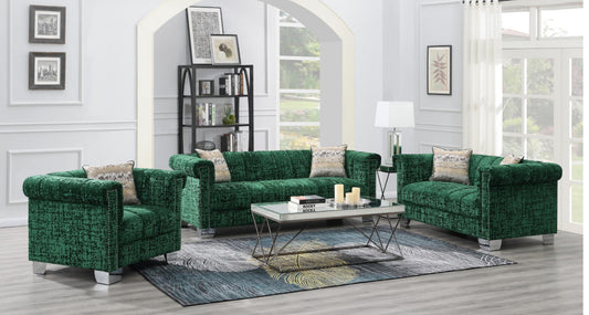 U232-S	DARK GREEN CRUSHED VELVET SOFA & LOVESEAT