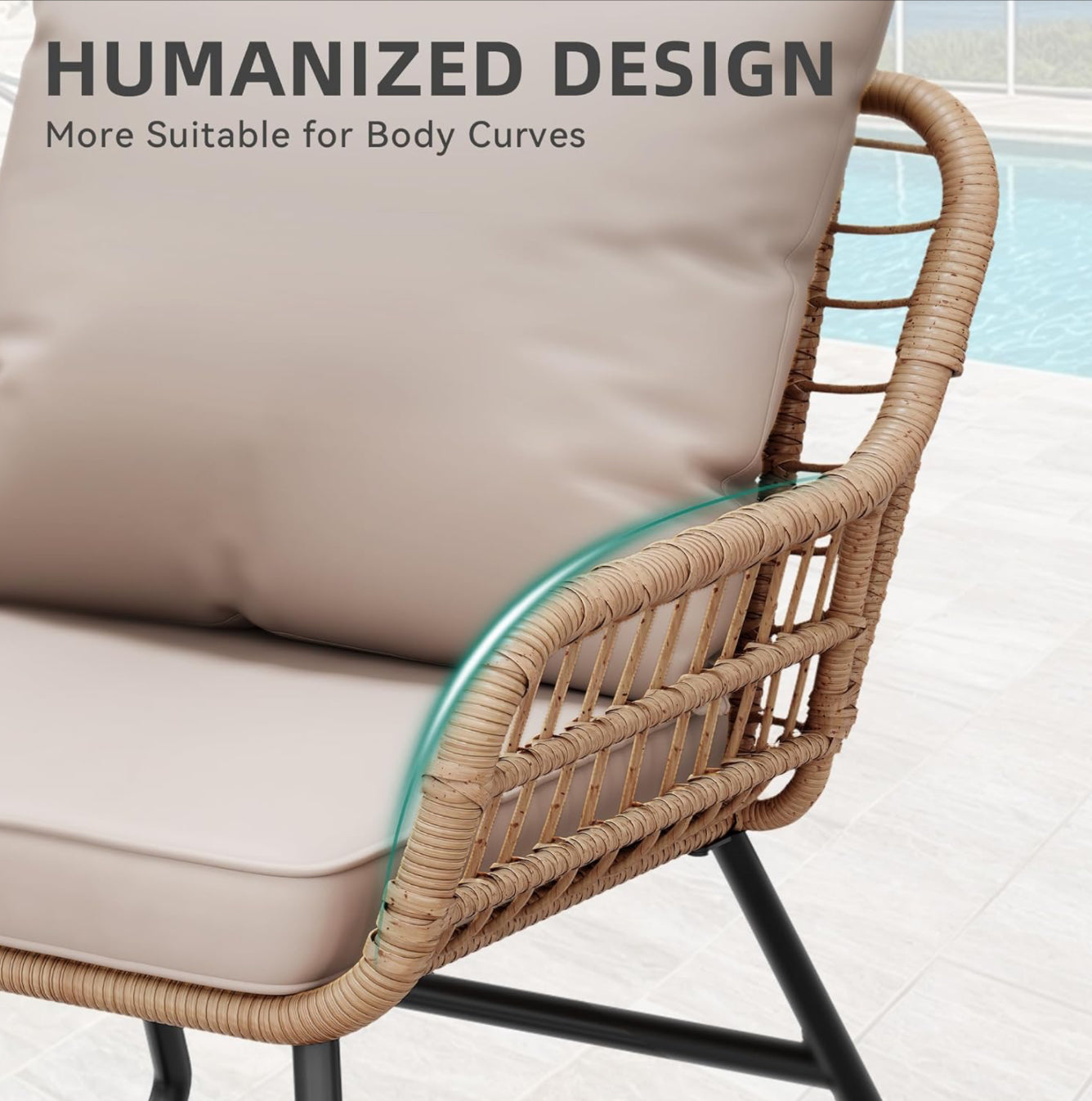 Outdoor Patio Conversation Set 4 Pieces, Wicker Furniture with Soft Cushion & Coffee Table, Rattan Bistro Set Patio Set Chairs with Side Table for Backyard, Balcony, Deck, Beige