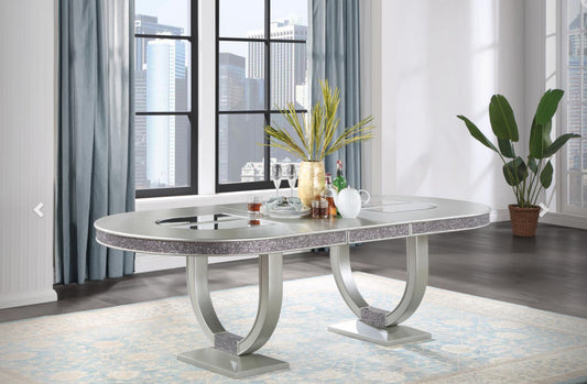 D107 SILVER SHIMMER OVAL DINING TABLE