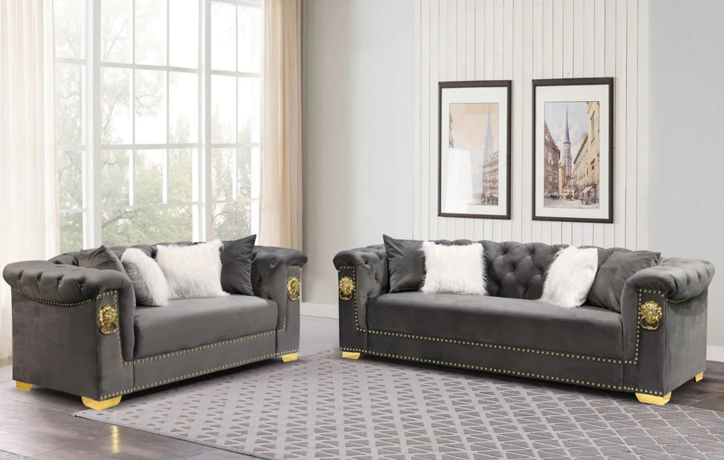 Simba Gray & Gold Sofa + Loveseat Set