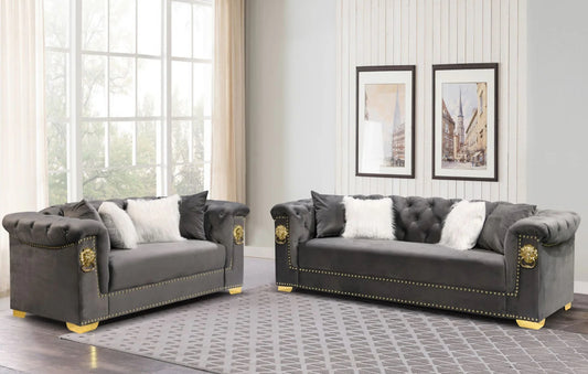 Simba Gray & Gold Sofa + Loveseat Set