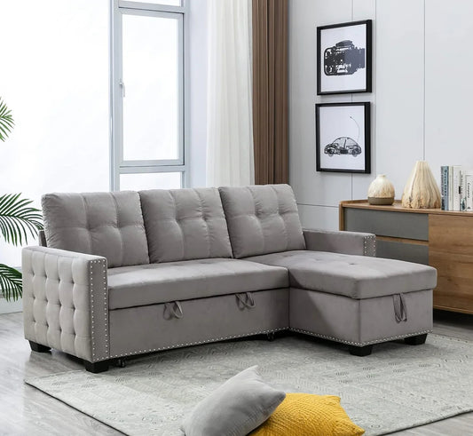 5666 Light Gray Two Piece Sectional Storage Sleeper w/ Chaise