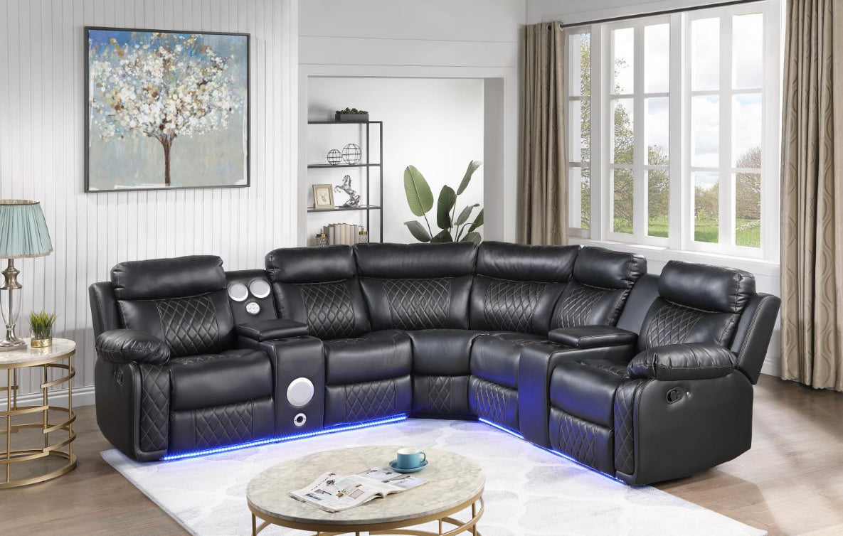 U63	BLACK MOTION 3 PC SECTIONAL W/BLUETOOTH SPEAKER
