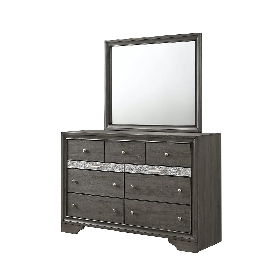 Lubna Gray B150 4 Piece Set Includes: QUEEN Bed, Dresser, Mirror, Nightstand