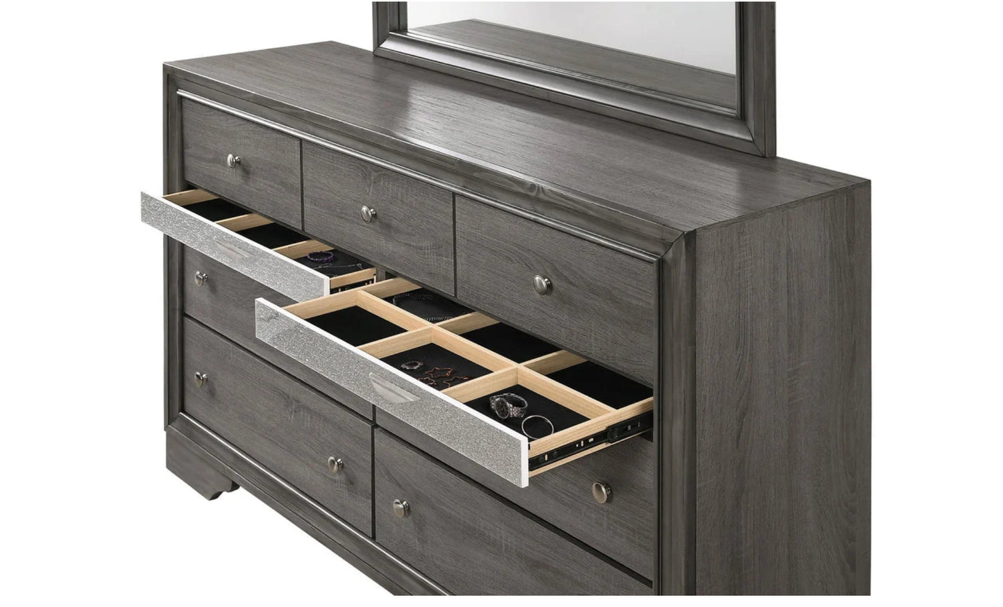 Lubna Gray B150 4 Piece Set Includes: QUEEN Bed, Dresser, Mirror, Nightstand