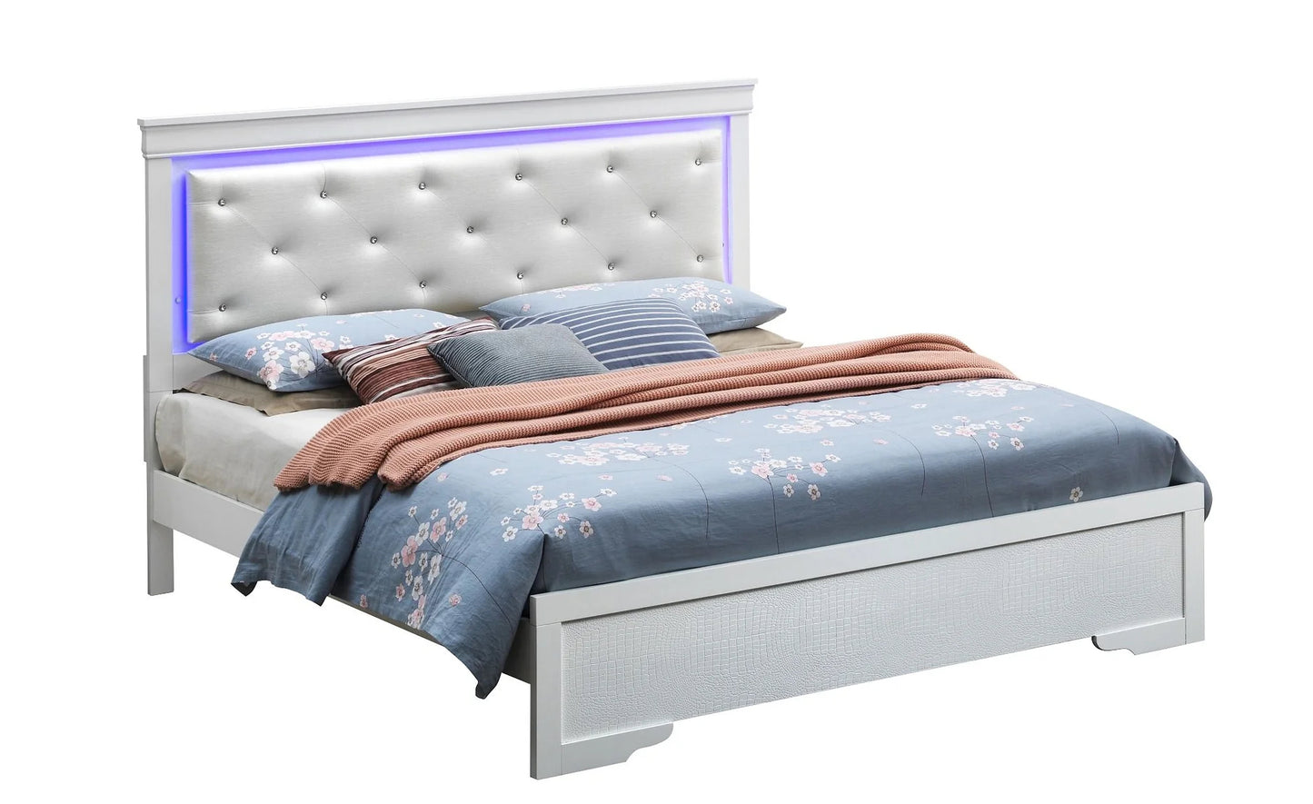 Nora White 4 Piece Set Includes: Bed, Dresser, Mirror, Nightstand