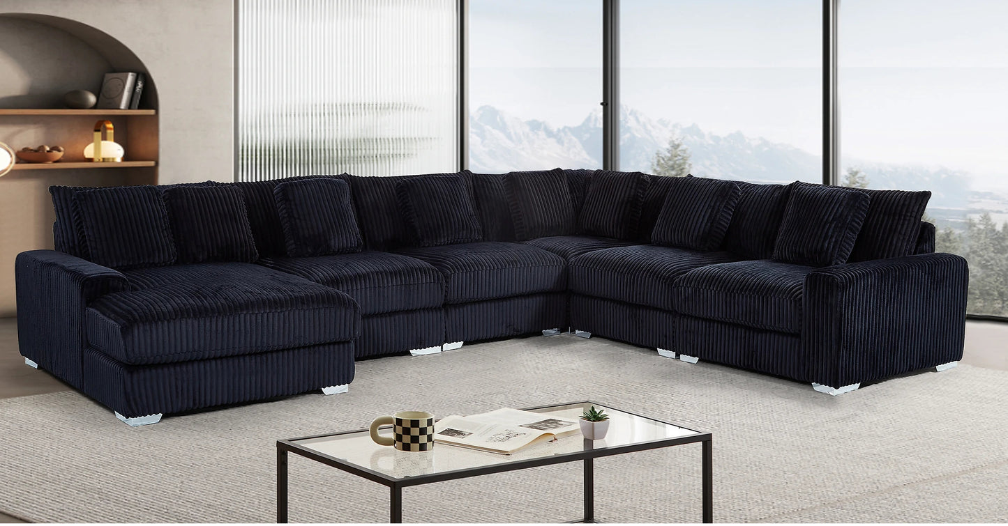 London Black 6 Piece LAF Chaise Sectional