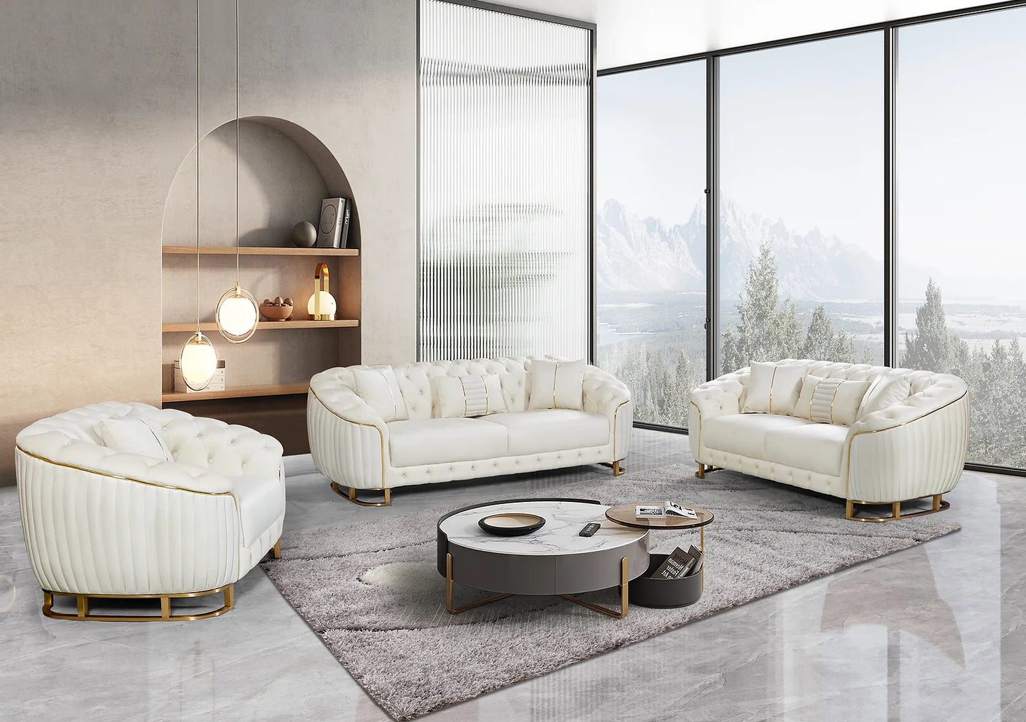 Elegance Paris Cream Sofa + Loveseat Set+Chair