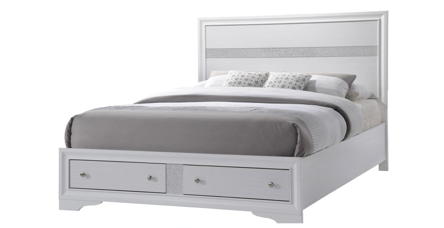 Lubna White B-160 4 Piece Set Includes: Bed, Dresser, Mirror, Nightstand