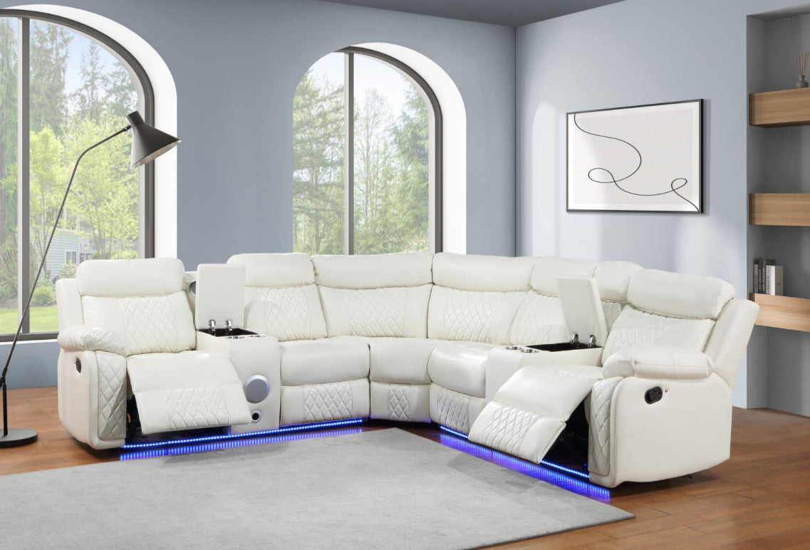U64	WHITE MOTION 3 PC SECTIONAL W/BLUETOOTH SPEAKER