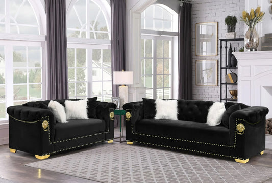 Simba Black & Gold Sofa + Loveseat Set