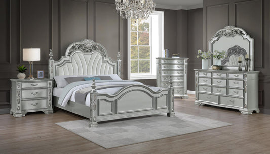 B581 - ATLAS SILVER 4 PC (King Bed, Dresser, Mirror, Nightstand)
