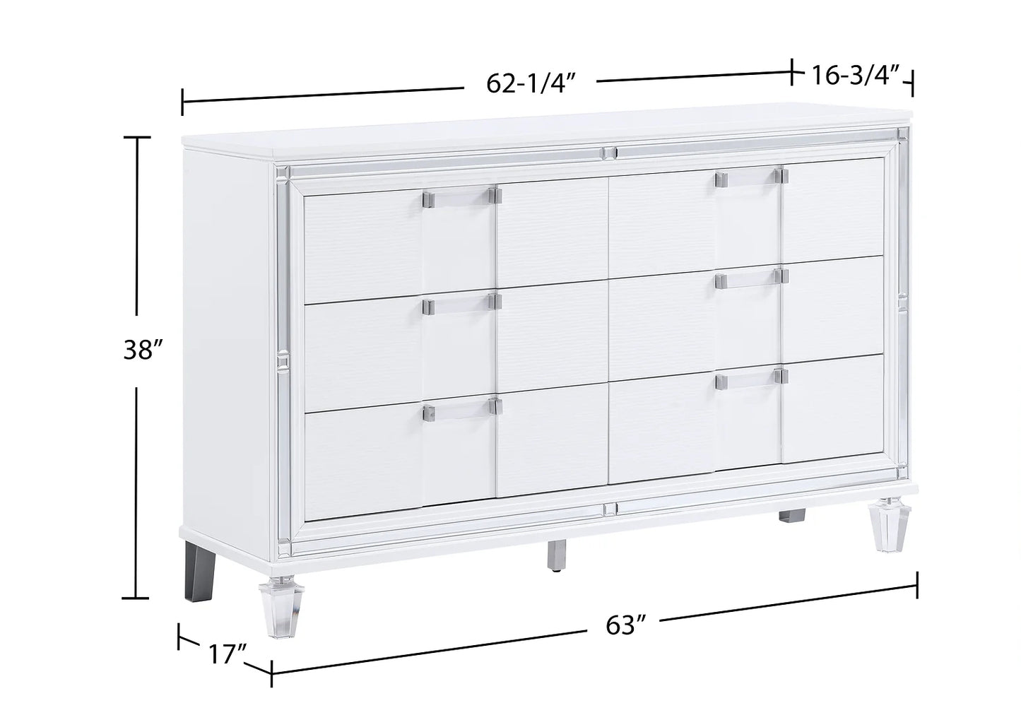 Zara White 5 Piece Set Includes: King Bed, Dresser, Mirror, Nightstand, Chest