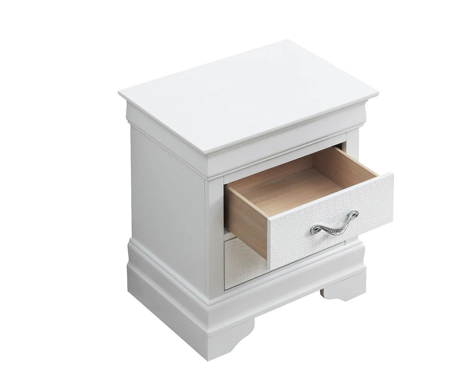 Nora White 4 Piece Set Includes: Bed, Dresser, Mirror, Nightstand