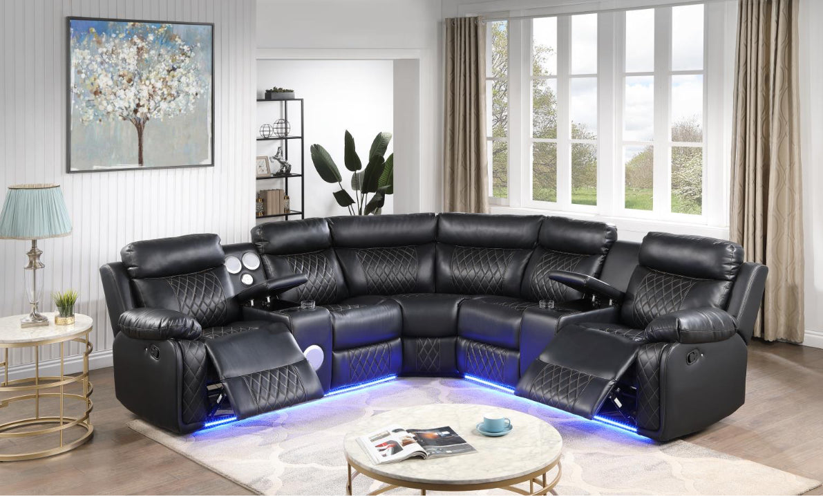 U63	BLACK MOTION 3 PC SECTIONAL W/BLUETOOTH SPEAKER