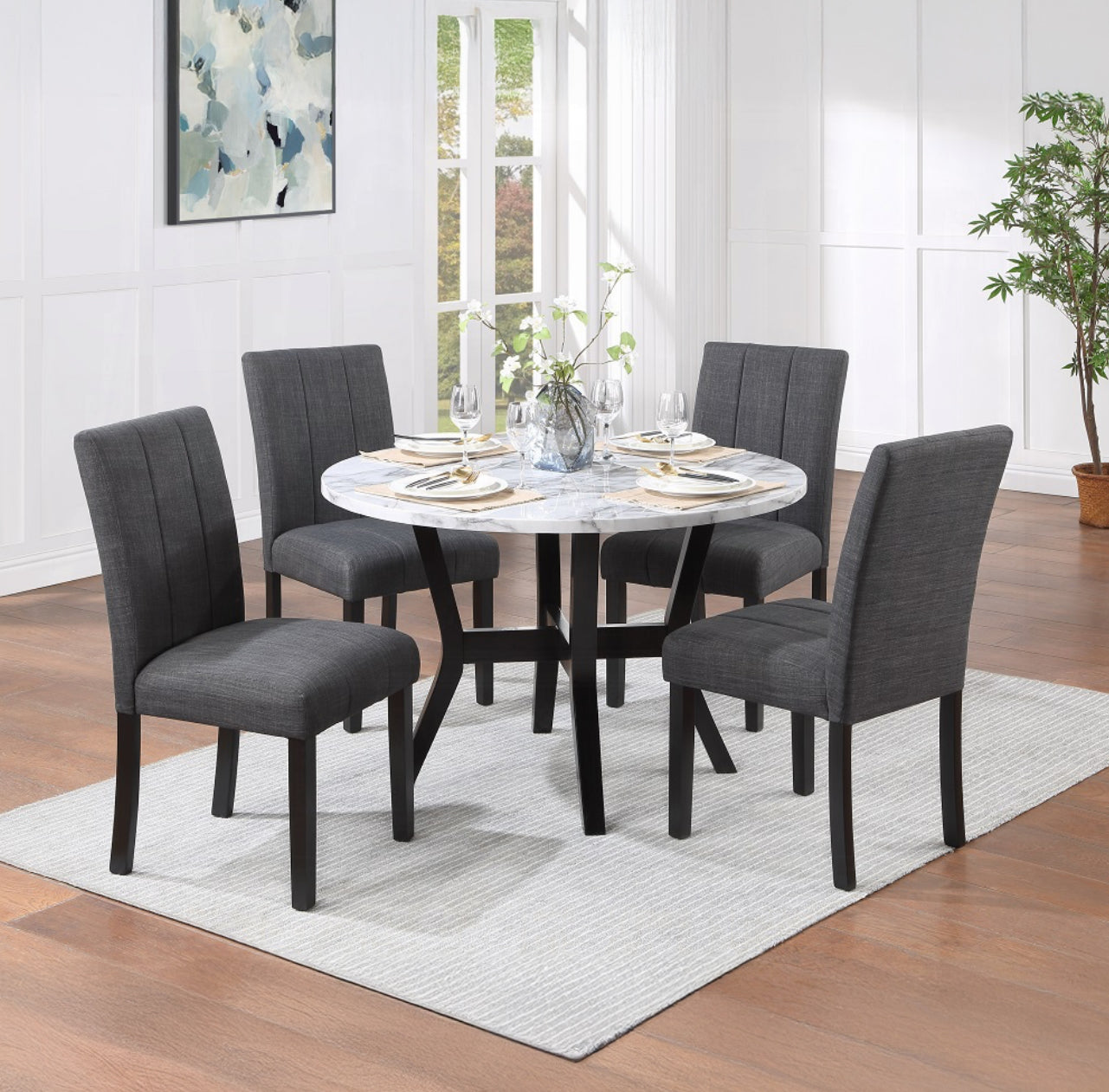 Kusa 5PC Pack Dining Set W/Engineered Stone Top