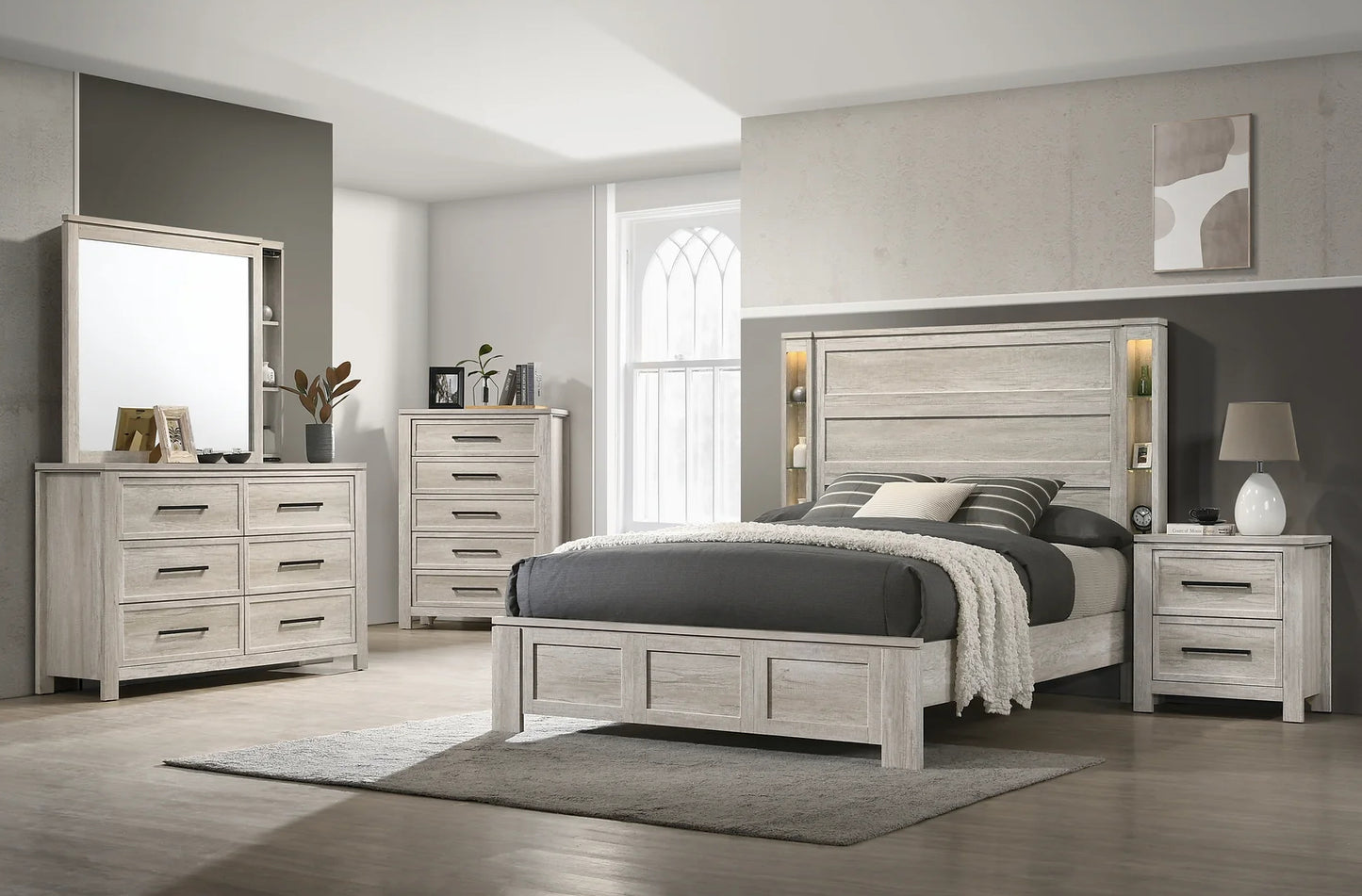 Emma B120 5 Piece Set Includes: QUEEN Bed, Dresser, Mirror, Nightstand, Chest