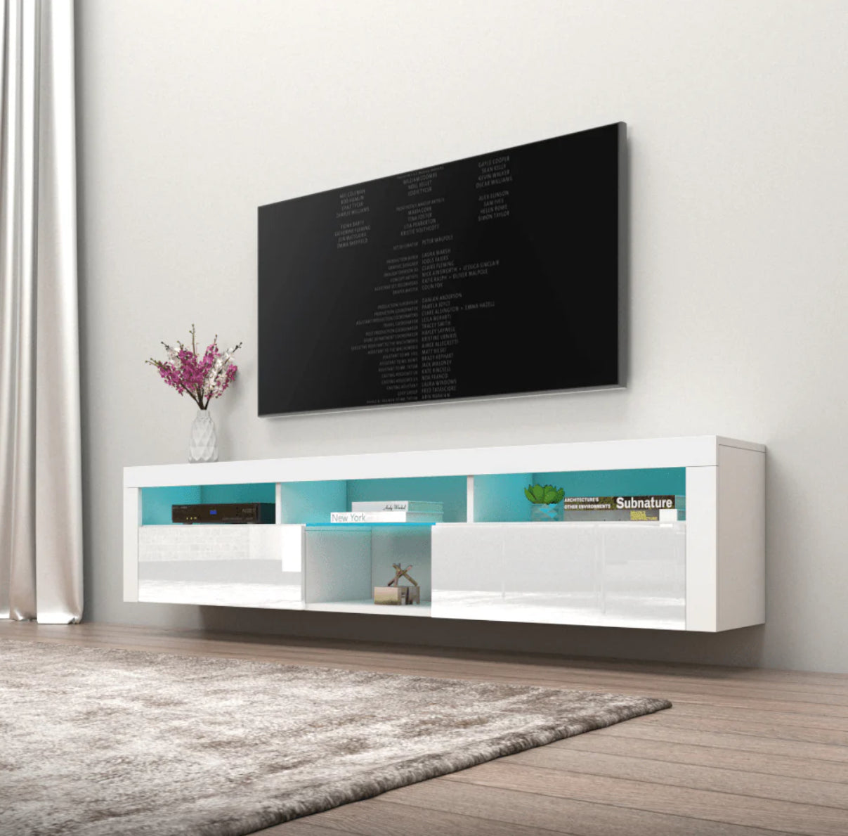 TV228 Floating TV Stand with LED White