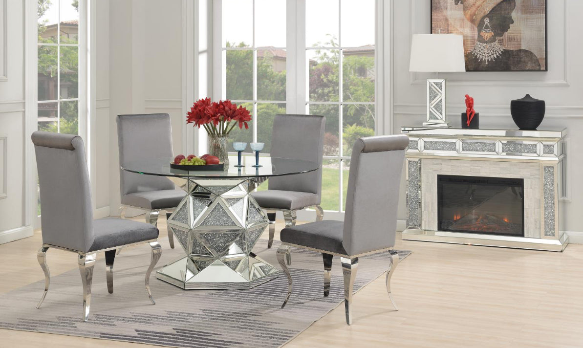 G-102-5PC-LEATHER GLAMOUR DINING TABLE & 4 BLACK LEATHER OR GRAY CHAIRS