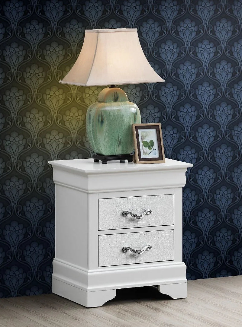 Nora White 4 Piece Set Includes: Bed, Dresser, Mirror, Nightstand