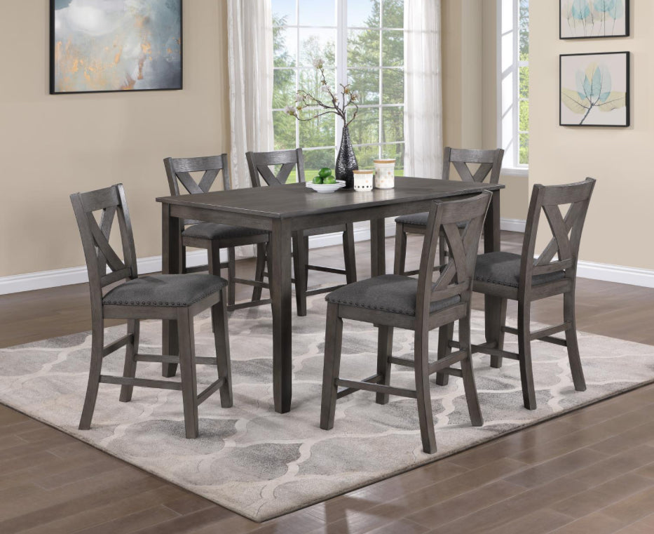 D160-7	GRAY COUNTER HEIGHT TABLE W/6 COUNTER CHAIRS