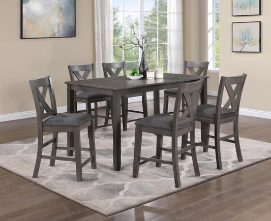 D160-7	GRAY COUNTER HEIGHT TABLE W/6 COUNTER CHAIRS