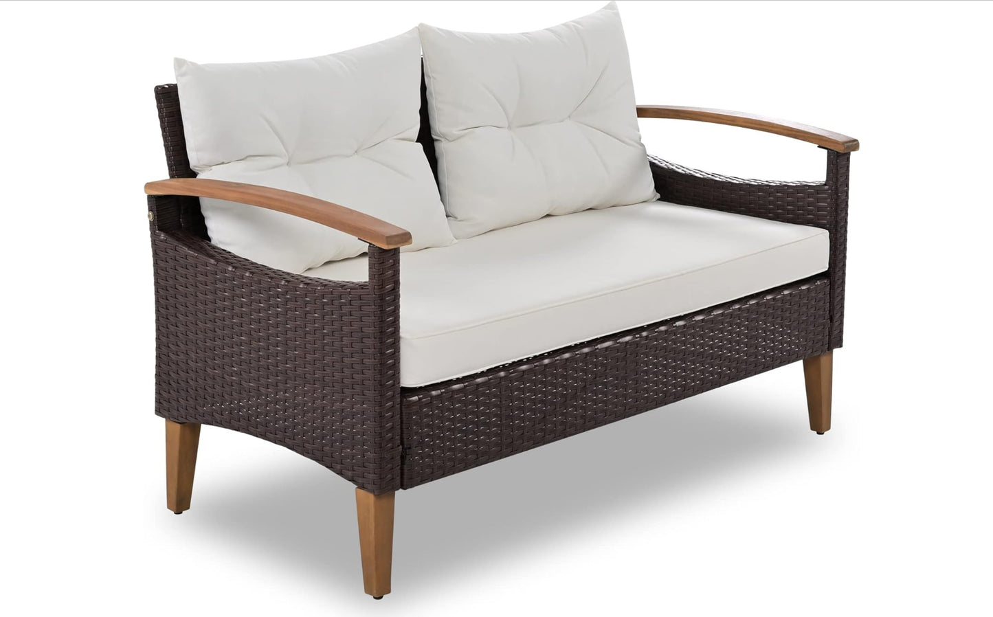 4 Piece Patio Conversation Set Rattan Chair Set Outdoor Furniture Set with Cushions and Coffee Table for Backyard Porch Poolside(Beige