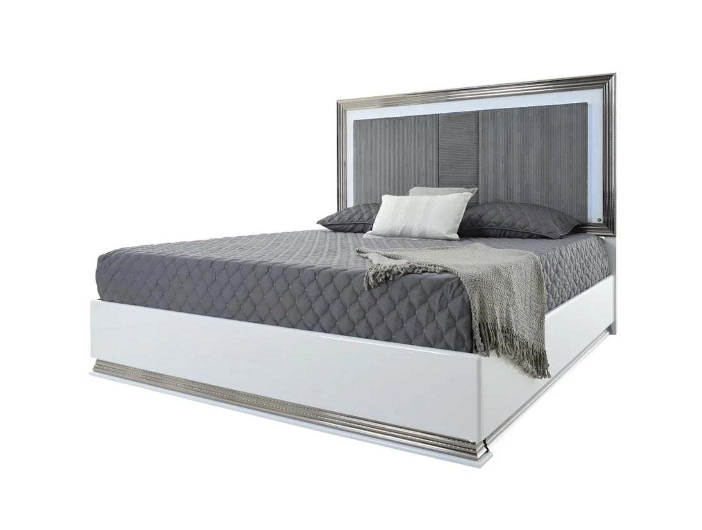 Dalal White 4 Piece Set Includes: King Bed, Dresser, Mirror, Nightstand