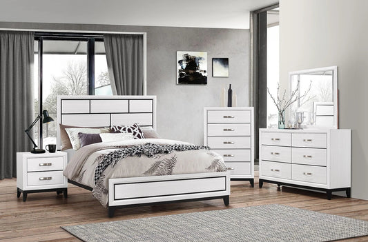 Caroline White 4 Piece Set Includes: QUEEN Bed, Dresser, Mirror, Nightstand