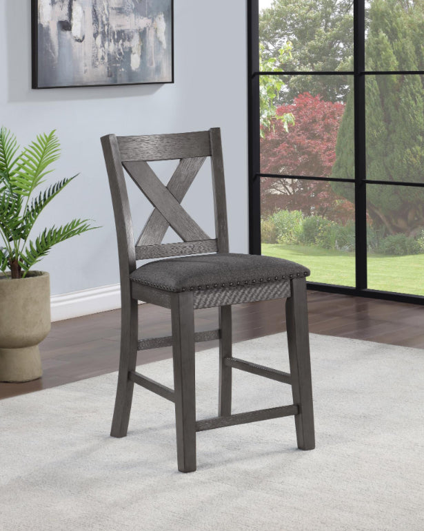 D160-7	GRAY COUNTER HEIGHT TABLE W/6 COUNTER CHAIRS