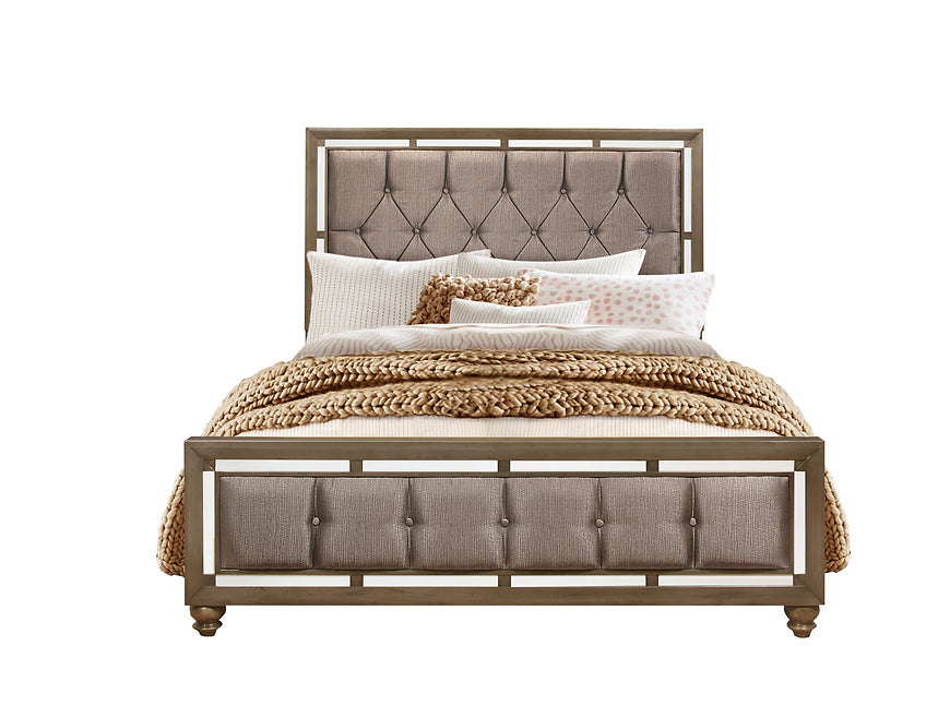 Ivy Champagne 4 Piece Set Includes: Queen Bed, Dresser, Mirror, Nightstand