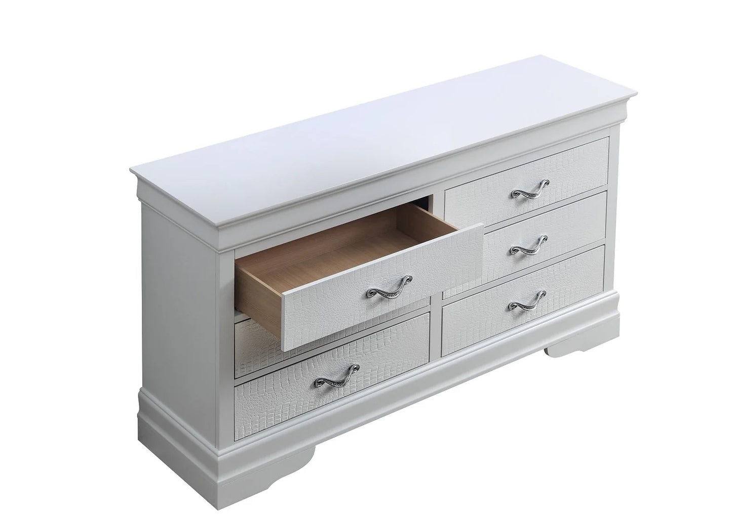 Nora White 4 Piece Set Includes: Bed, Dresser, Mirror, Nightstand
