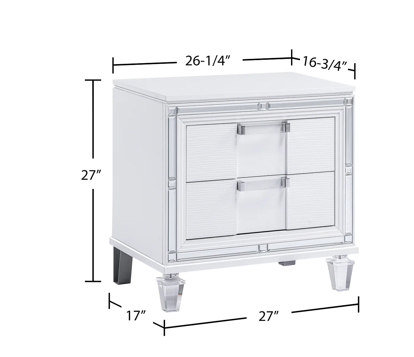 Zara White 5 Piece Set Includes: King Bed, Dresser, Mirror, Nightstand, Chest