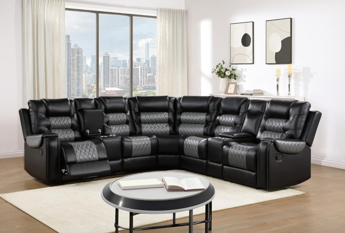 U89	BLACK/GRAY MOTION 3 PC SECTIONAL