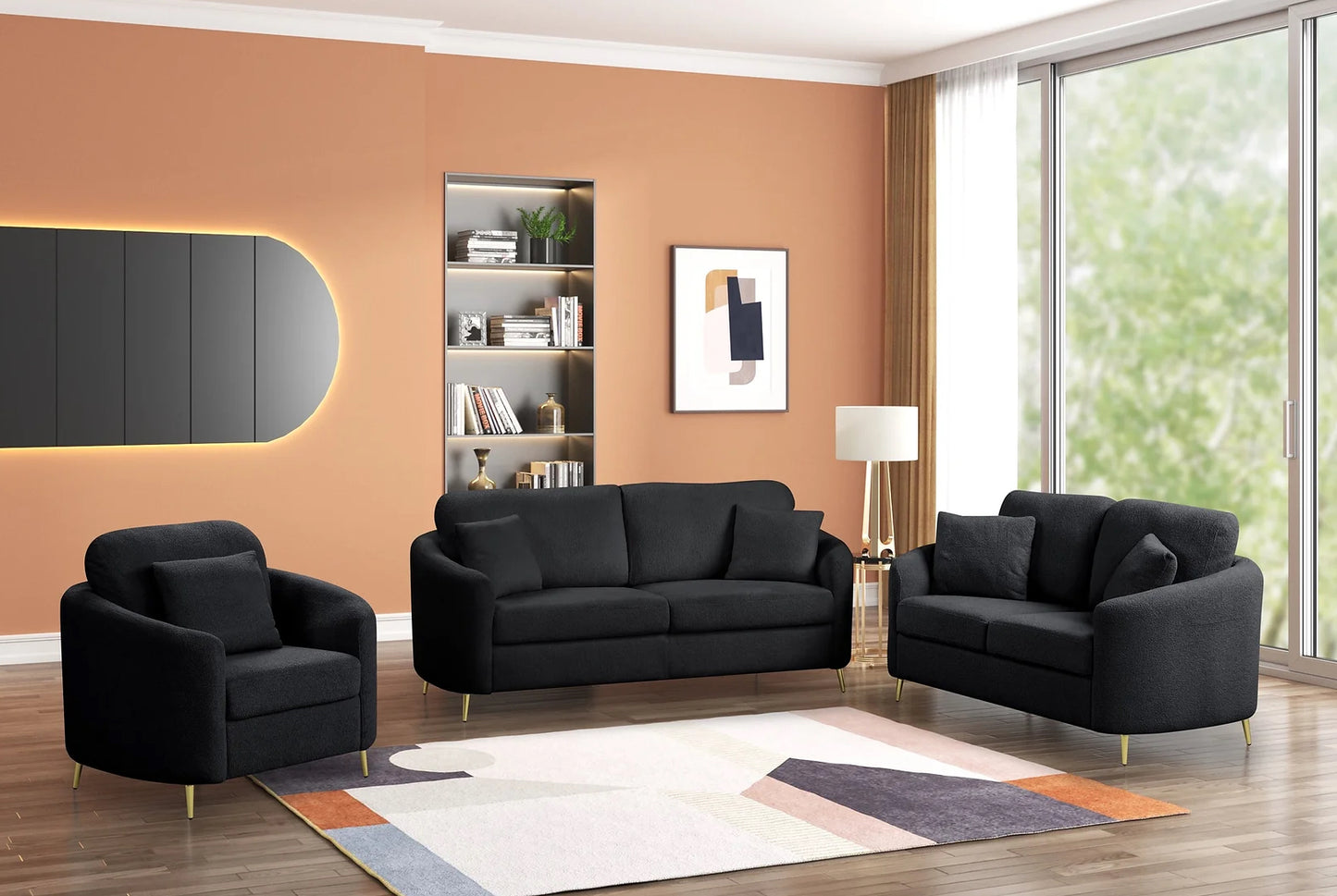 Oslo Black 3pc Sofa + Loveseat +Chair Set