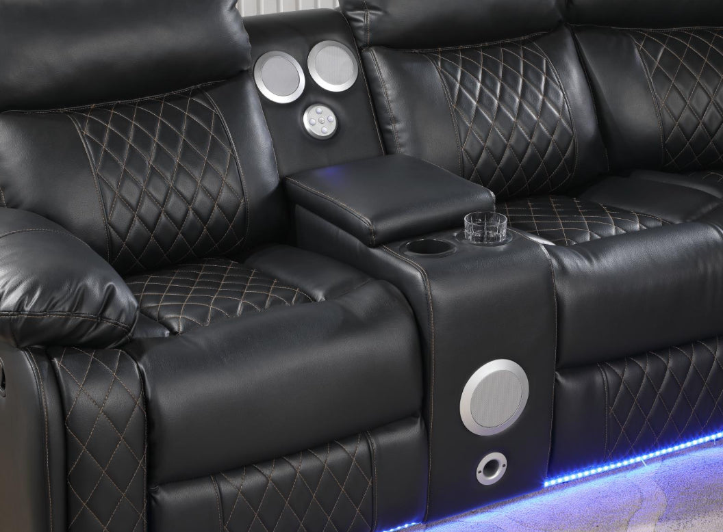U63	BLACK MOTION 3 PC SECTIONAL W/BLUETOOTH SPEAKER