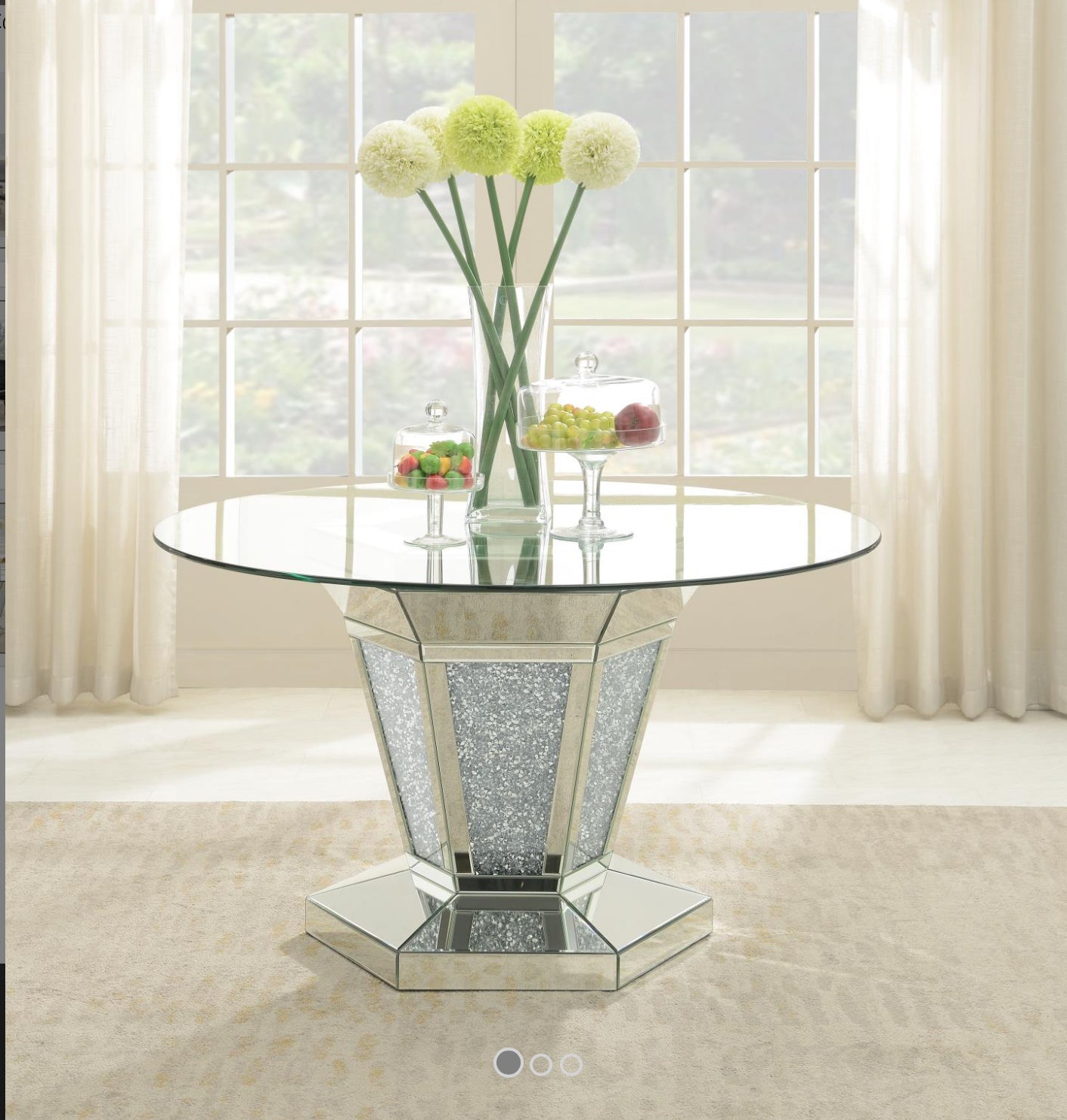G-100-5PC-VELGRY GLAMOUR DINING TABLE & 4 GRAY LEATHER OR BLAK LEATHER CHAIRS